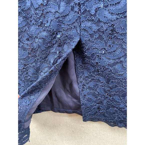 ALEX EVENINGS Dress‎ Women Sz 8 Blue Sequin Cocktail Sleeveless Stretch Lace - Picture 14 of 16